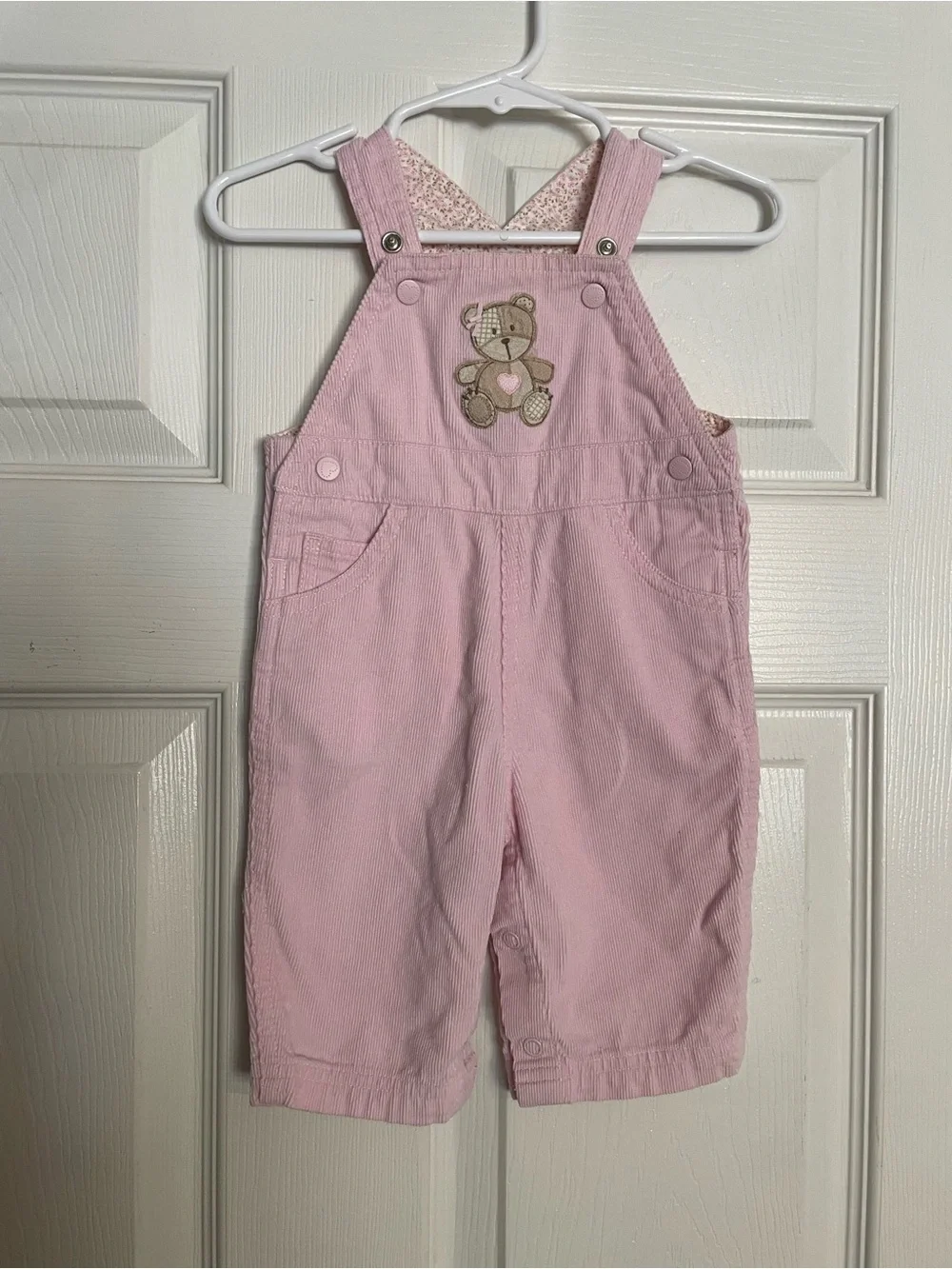Vintage Carters 0-3 Months Pink Teddy Embroidered Corduroy Overalls EUC
